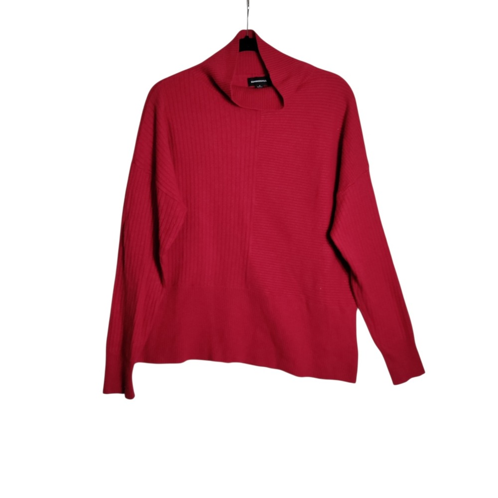 Summersalt Red Merino Wool Cashmere Mock Neck Mixed Rib Knit Sweater Womens L